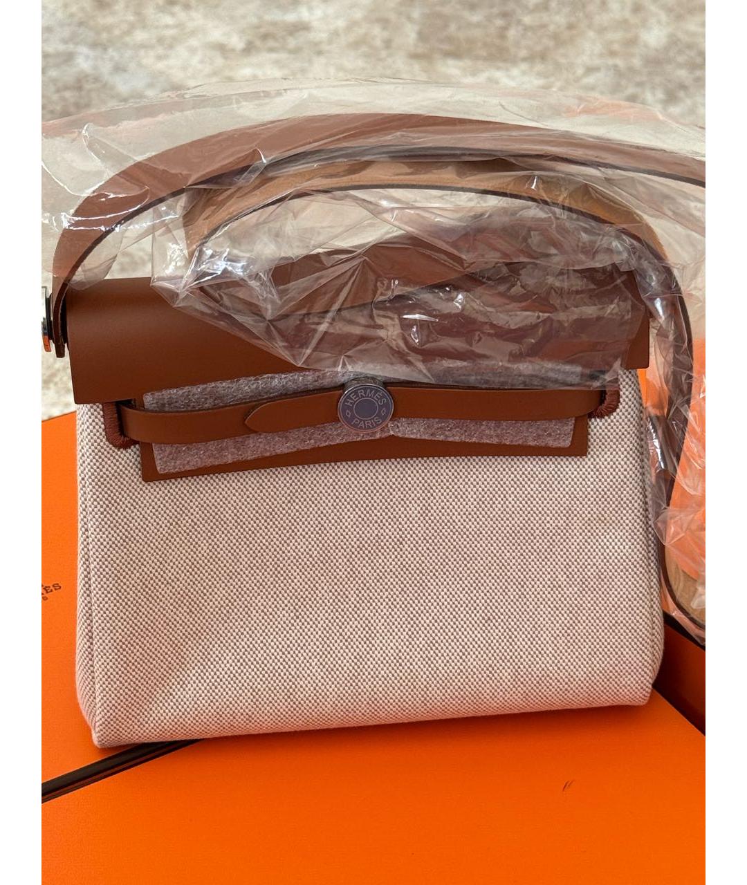 HERMES Бежевая тканевая сумка через плечо, фото 4