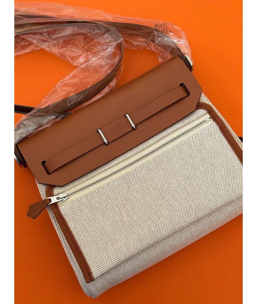 HERMES Бежевая тканевая сумка через плечо, фото 2