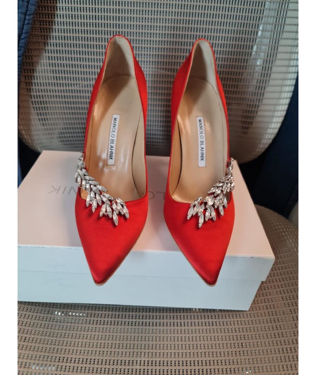 MANOLO BLAHNIK Красные текстильные туфли, фото 3