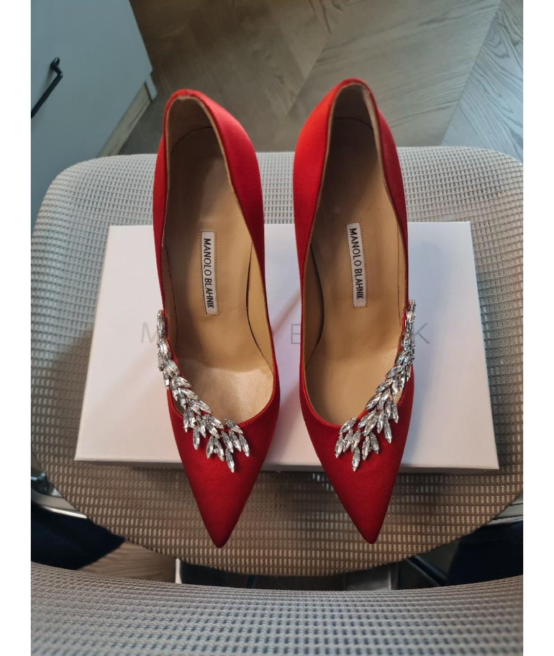 MANOLO BLAHNIK Красные текстильные туфли, фото 4