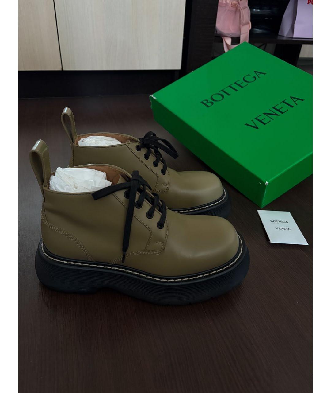 BOTTEGA VENETA Хаки кожаные ботинки, фото 3