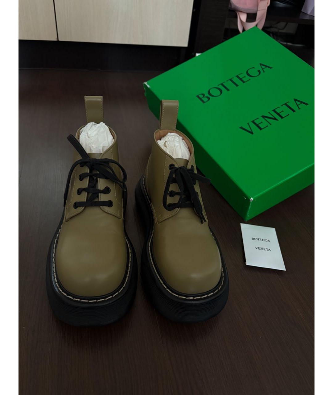 BOTTEGA VENETA Хаки кожаные ботинки, фото 2