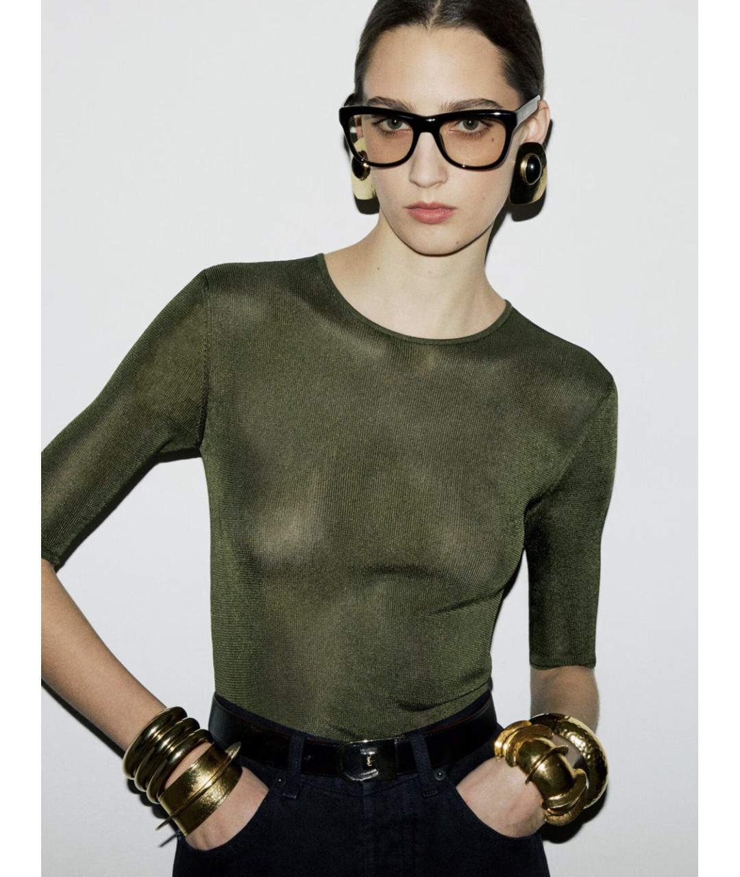 SAINT LAURENT Хаки вискозная блузы, фото 2
