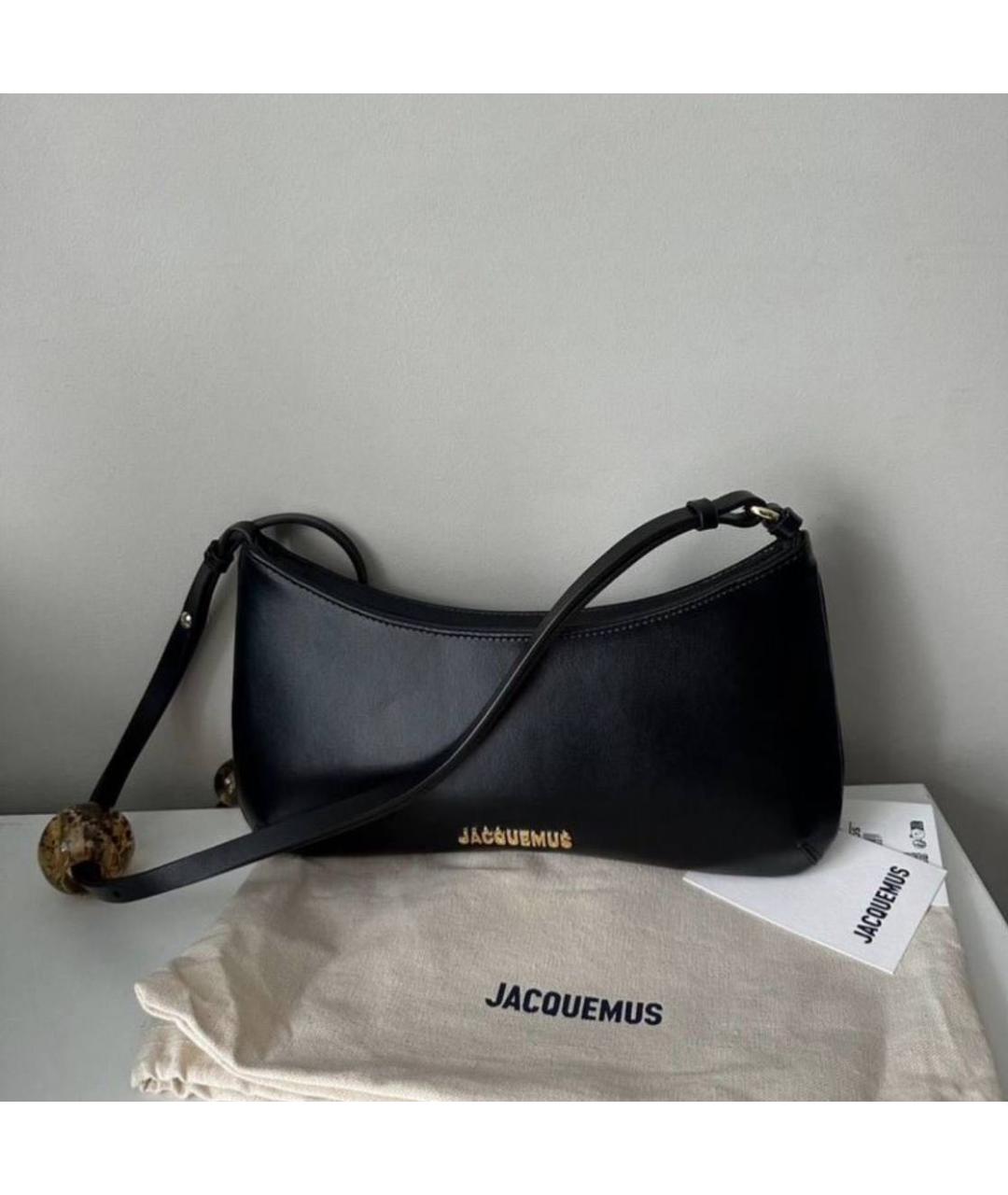 JACQUEMUS Черная кожаная сумка через плечо, фото 4
