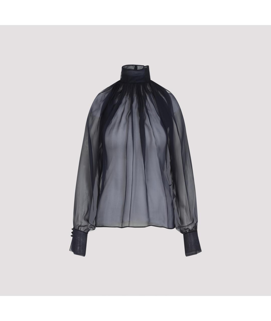 SAINT LAURENT Темно-синяя шелковая блузы, фото 3