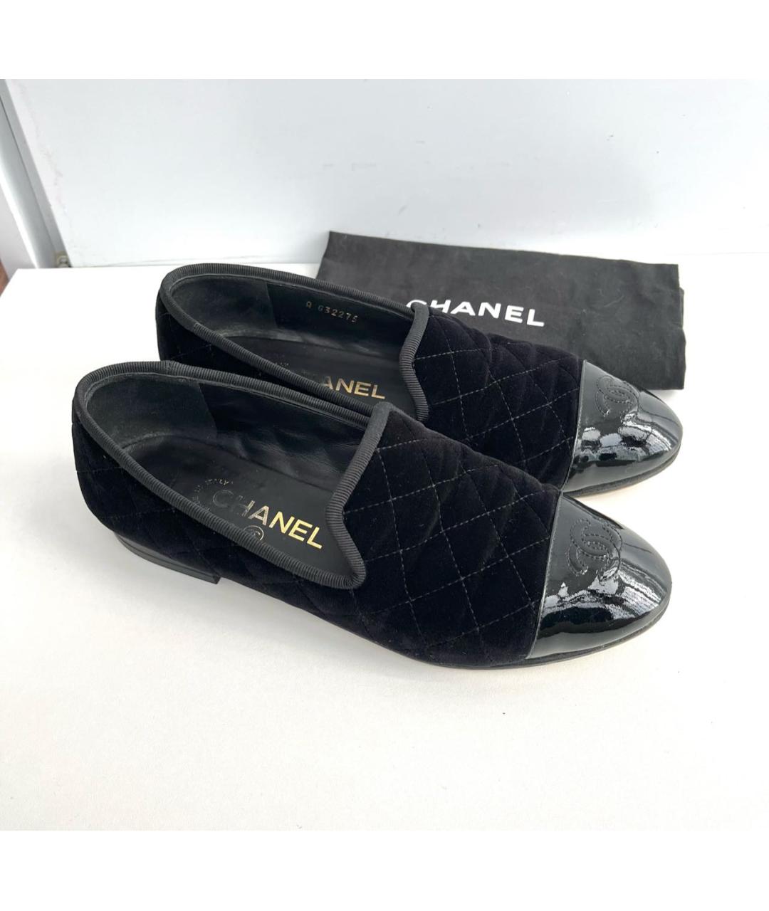 CHANEL Черные бархатные лоферы, фото 5