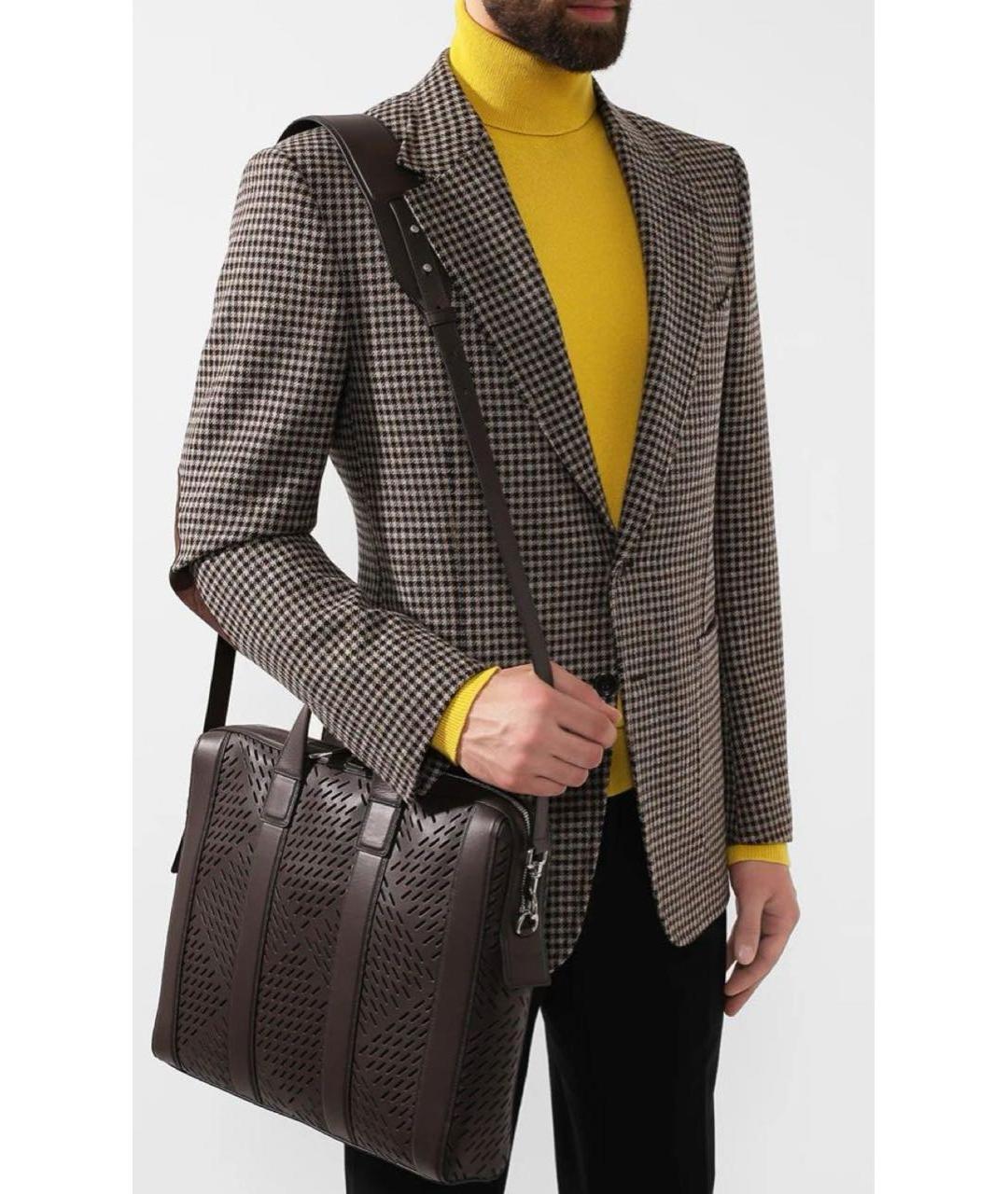 BOTTEGA VENETA Коричневый кожаный портфель, фото 3