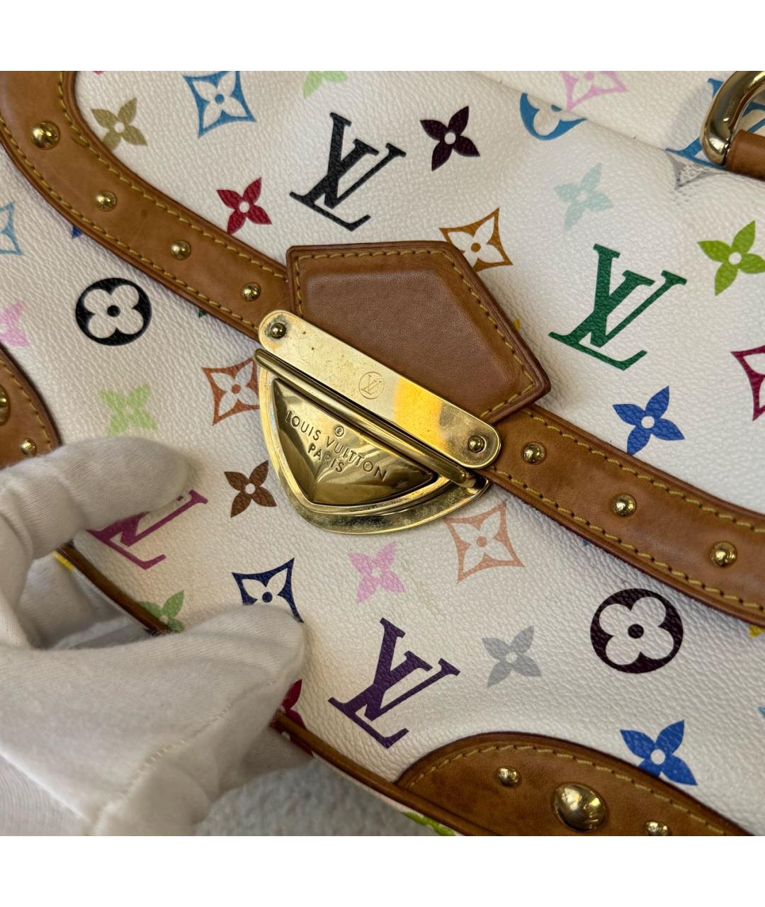 LOUIS VUITTON Белая кожаная сумка с короткими ручками, фото 7