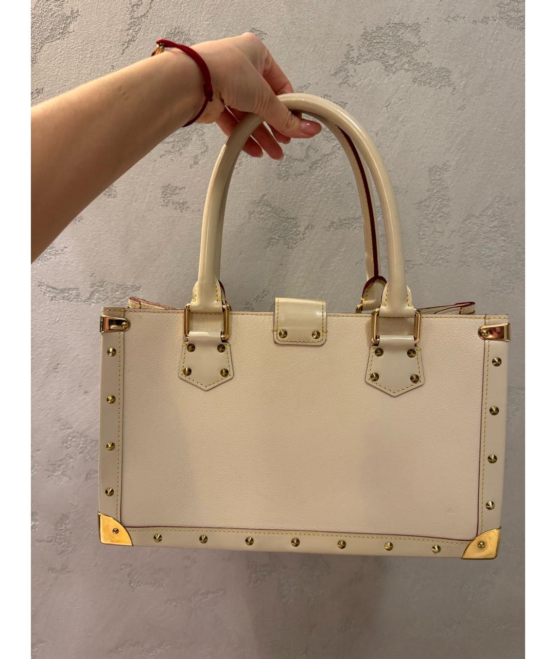 LOUIS VUITTON Белая кожаная сумка тоут, фото 3