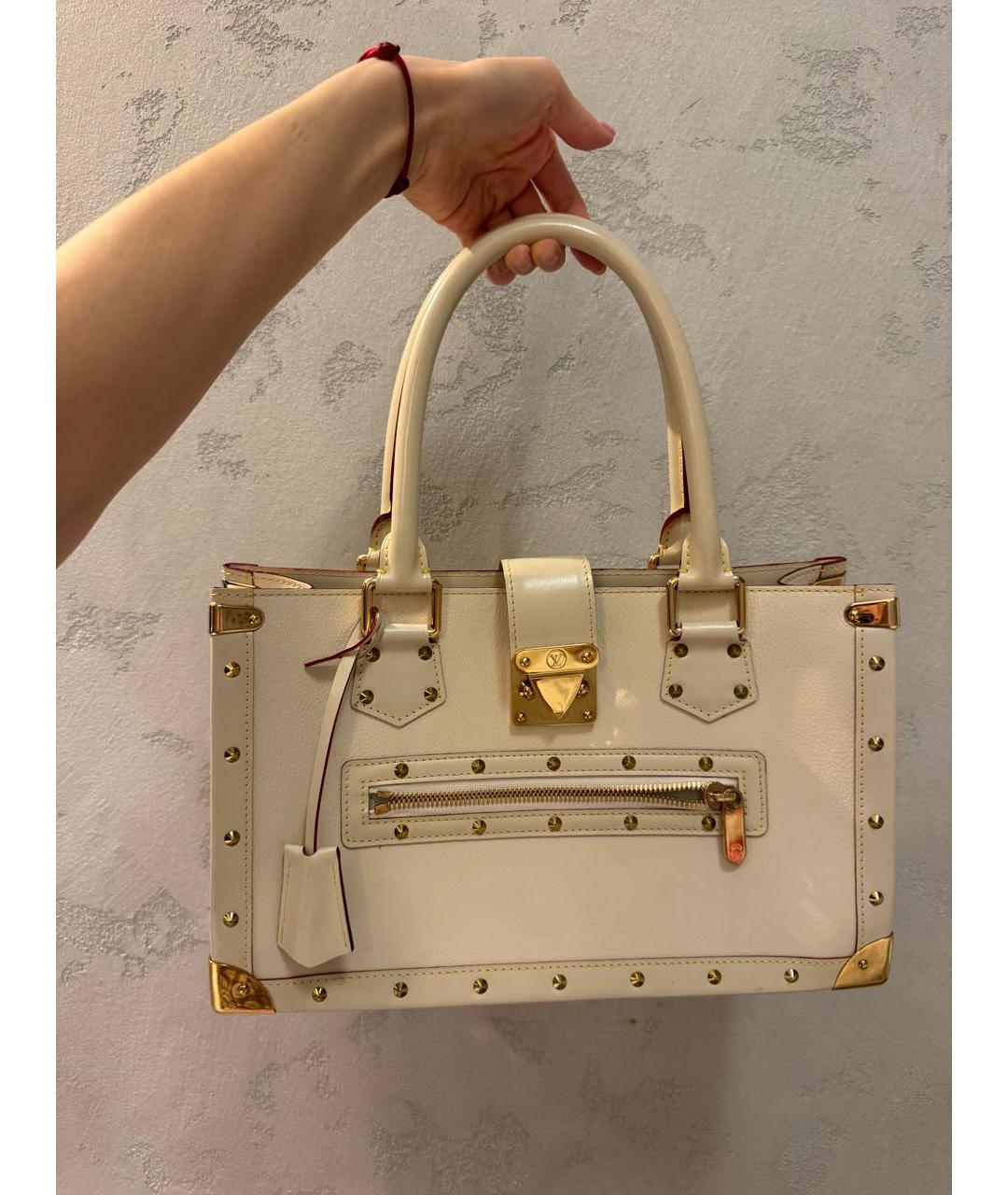 LOUIS VUITTON Белая кожаная сумка тоут, фото 8