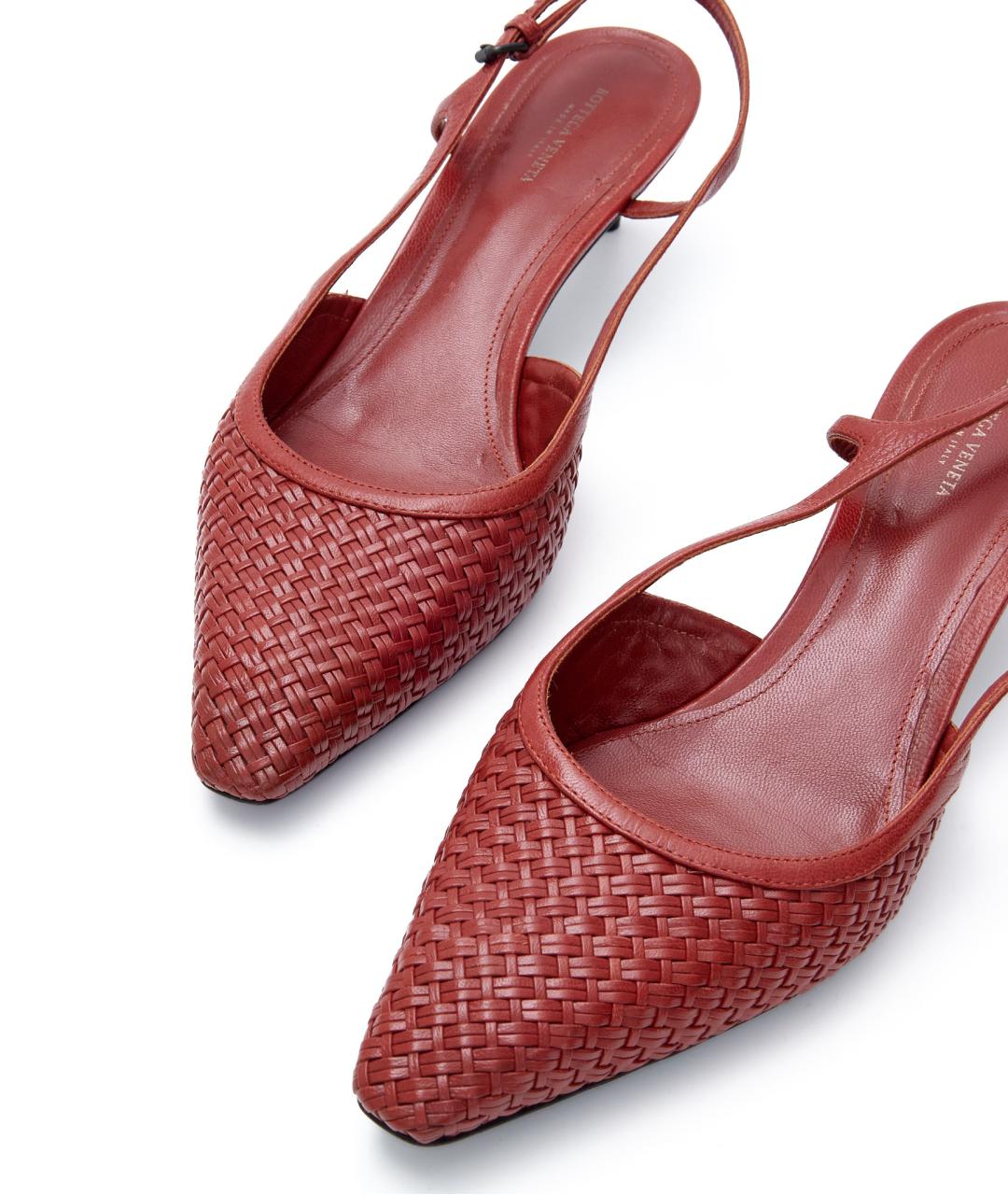 BOTTEGA VENETA Оранжевое кожаные лодочки на низком каблуке, фото 5