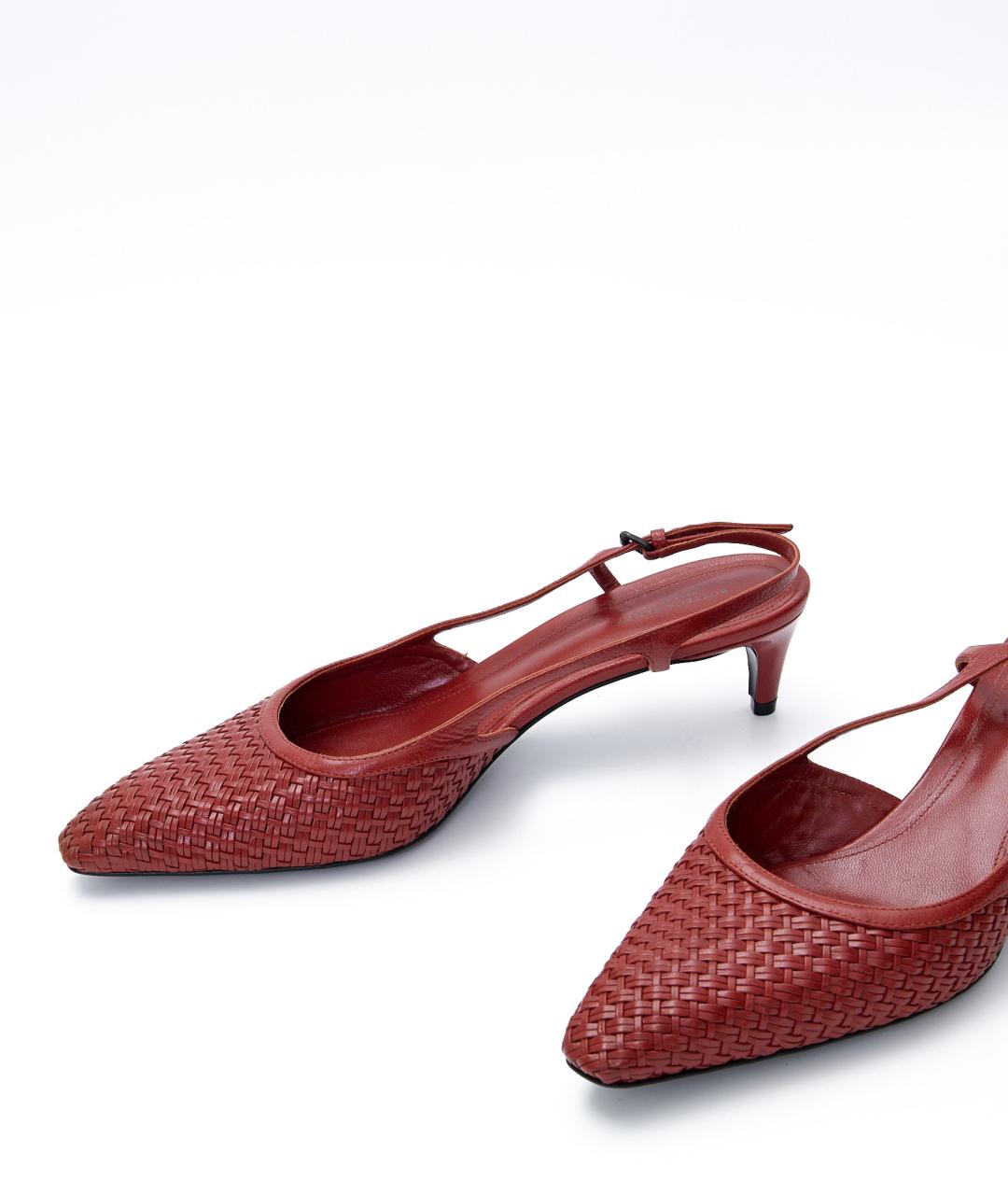 BOTTEGA VENETA Оранжевое кожаные лодочки на низком каблуке, фото 4