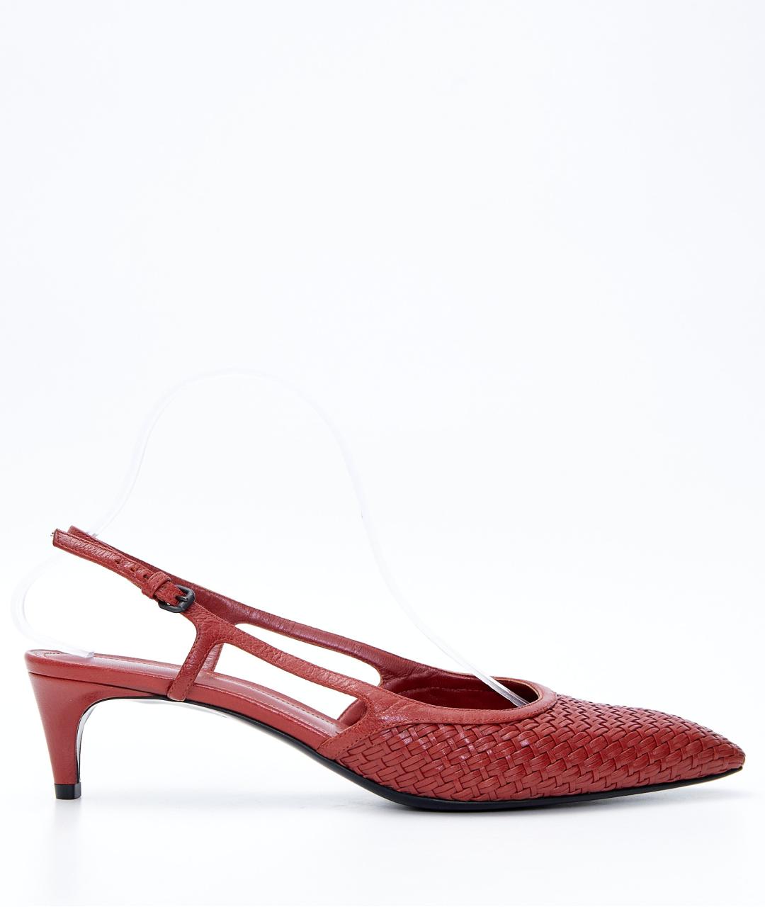 BOTTEGA VENETA Оранжевое кожаные лодочки на низком каблуке, фото 7