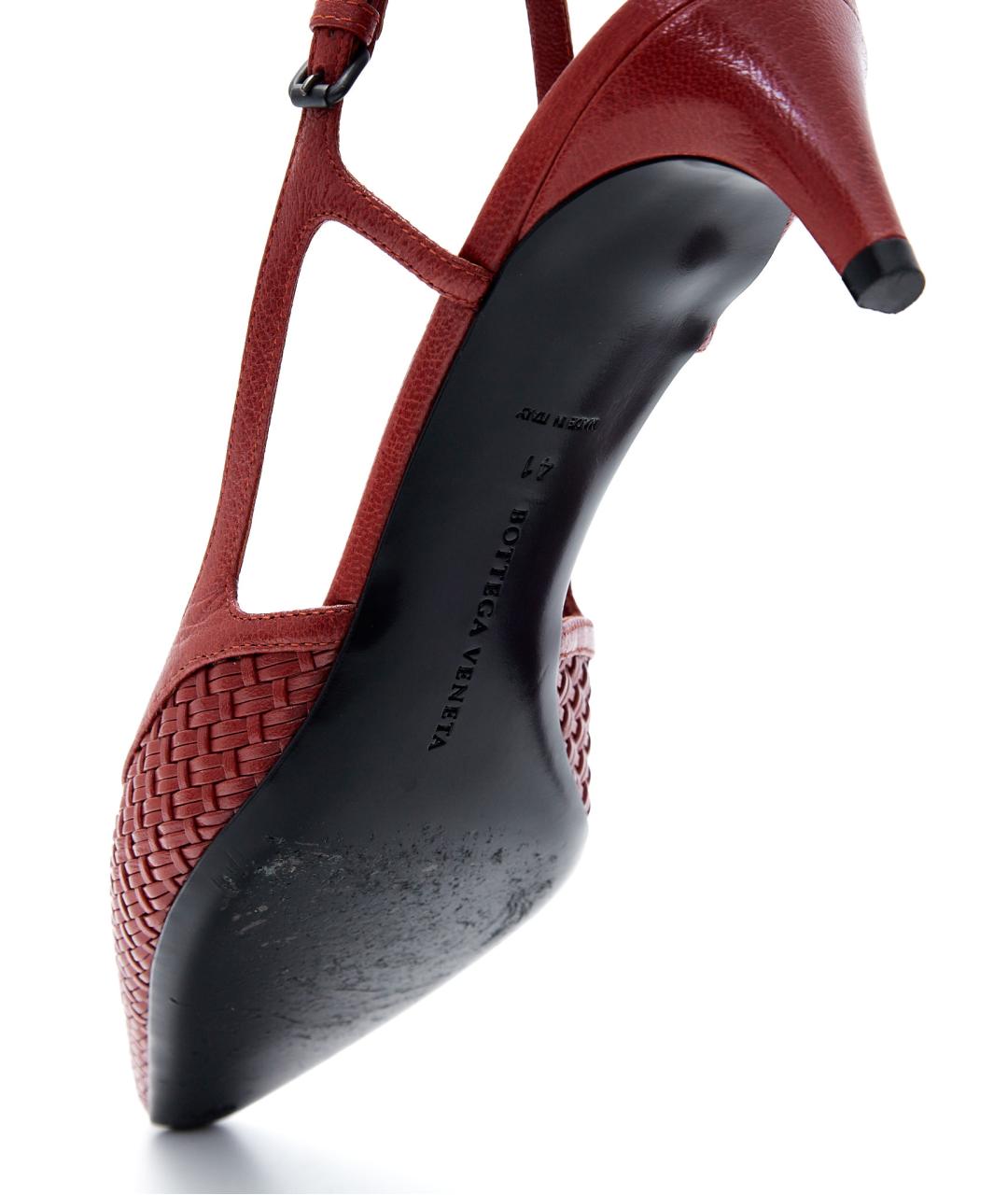 BOTTEGA VENETA Оранжевое кожаные лодочки на низком каблуке, фото 6