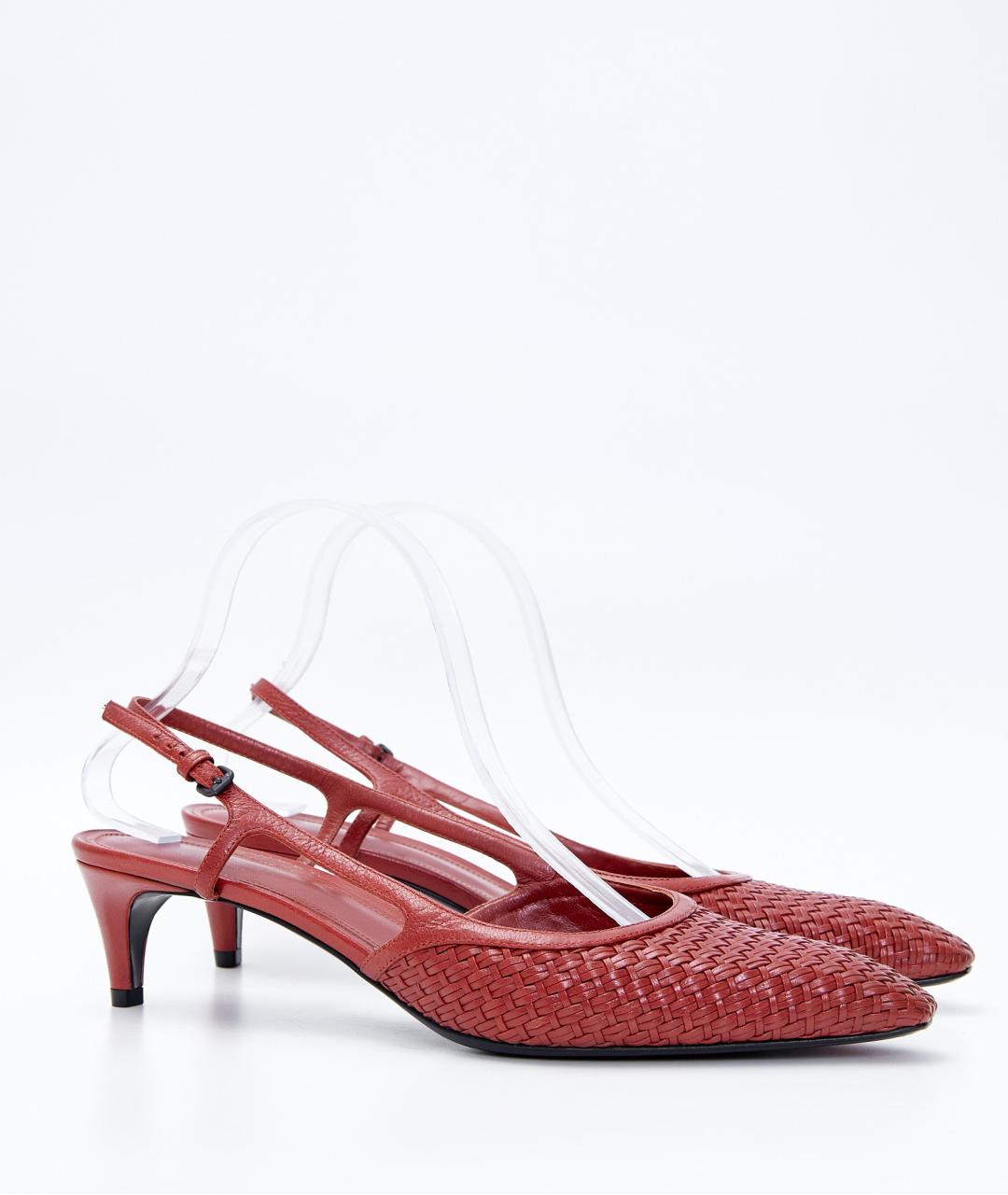 BOTTEGA VENETA Оранжевое кожаные лодочки на низком каблуке, фото 2