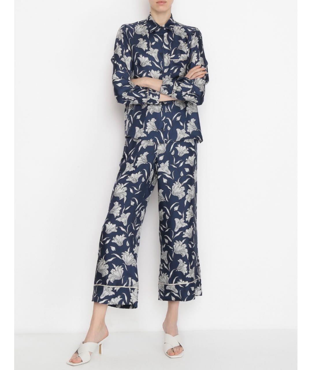WEEKEND MAX MARA Темно-синий шелковый костюм с брюками, фото 7