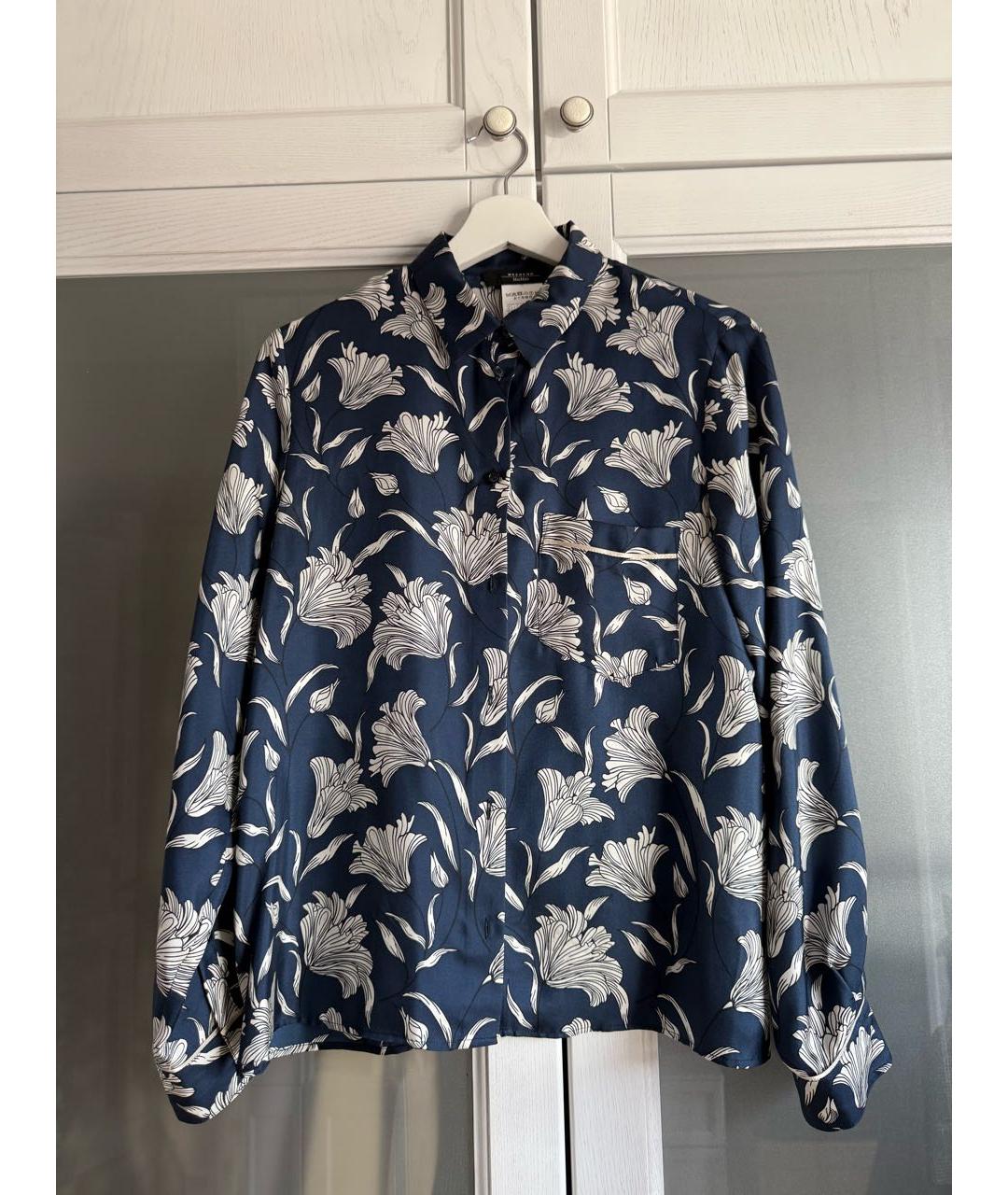 WEEKEND MAX MARA Темно-синий шелковый костюм с брюками, фото 3
