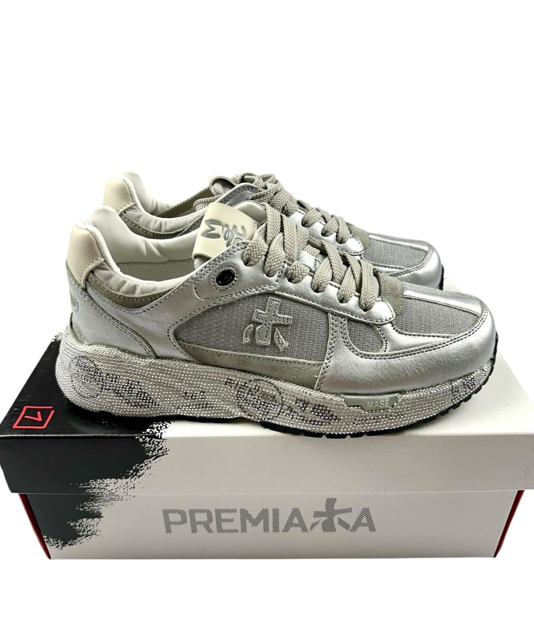 PREMIATA Серебряные кожаные кроссовки, фото 9