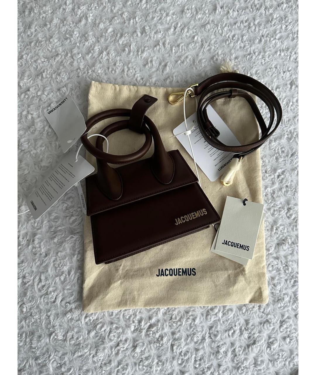 JACQUEMUS Коричневая кожаная сумка с короткими ручками, фото 7