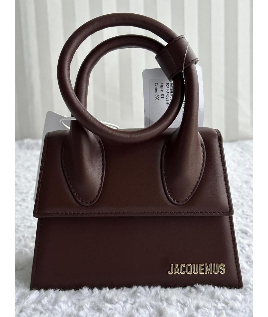 JACQUEMUS Коричневая кожаная сумка с короткими ручками, фото 9