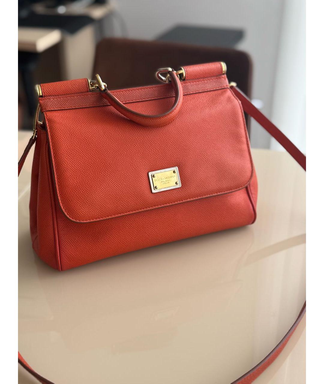 DOLCE&GABBANA Оранжевая кожаная сумка с короткими ручками, фото 5