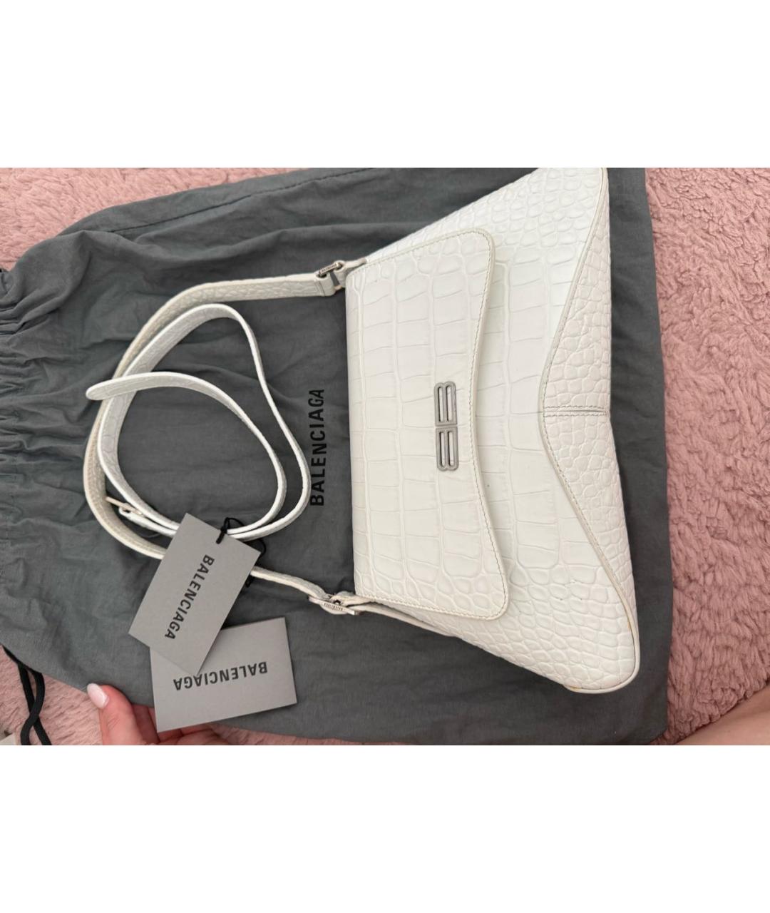 BALENCIAGA Белая кожаная сумка с короткими ручками, фото 6