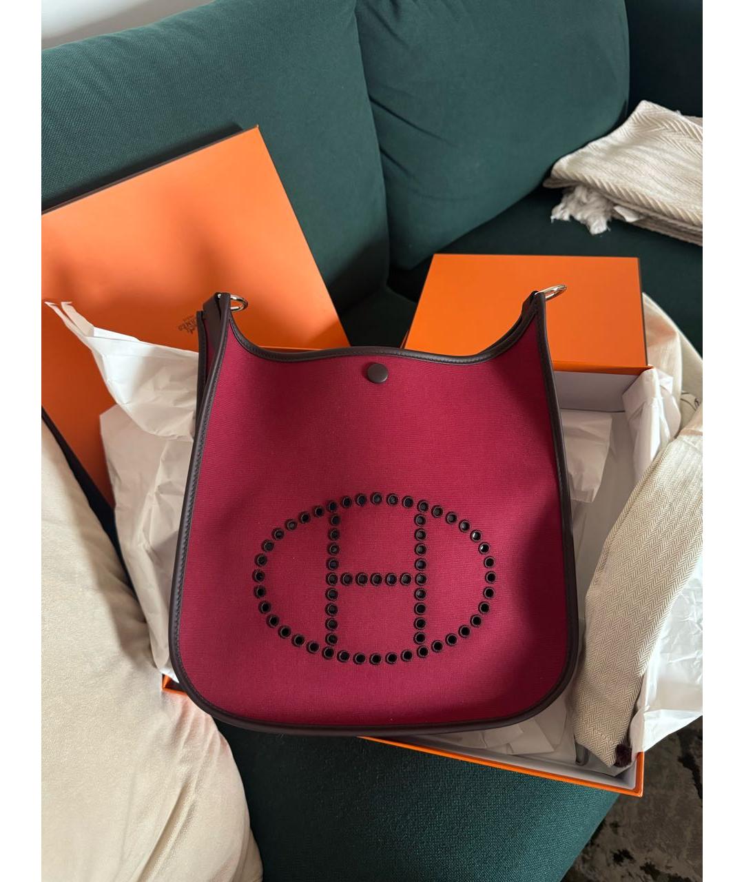 HERMES Бордовая тканевая сумка через плечо, фото 2