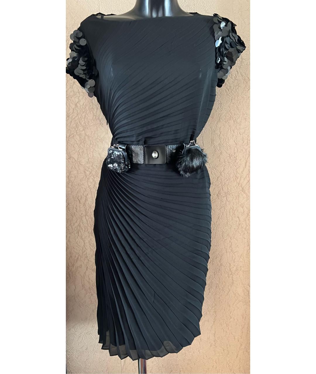 BLUMARINE Черное шифоновое коктейльное платье, фото 6