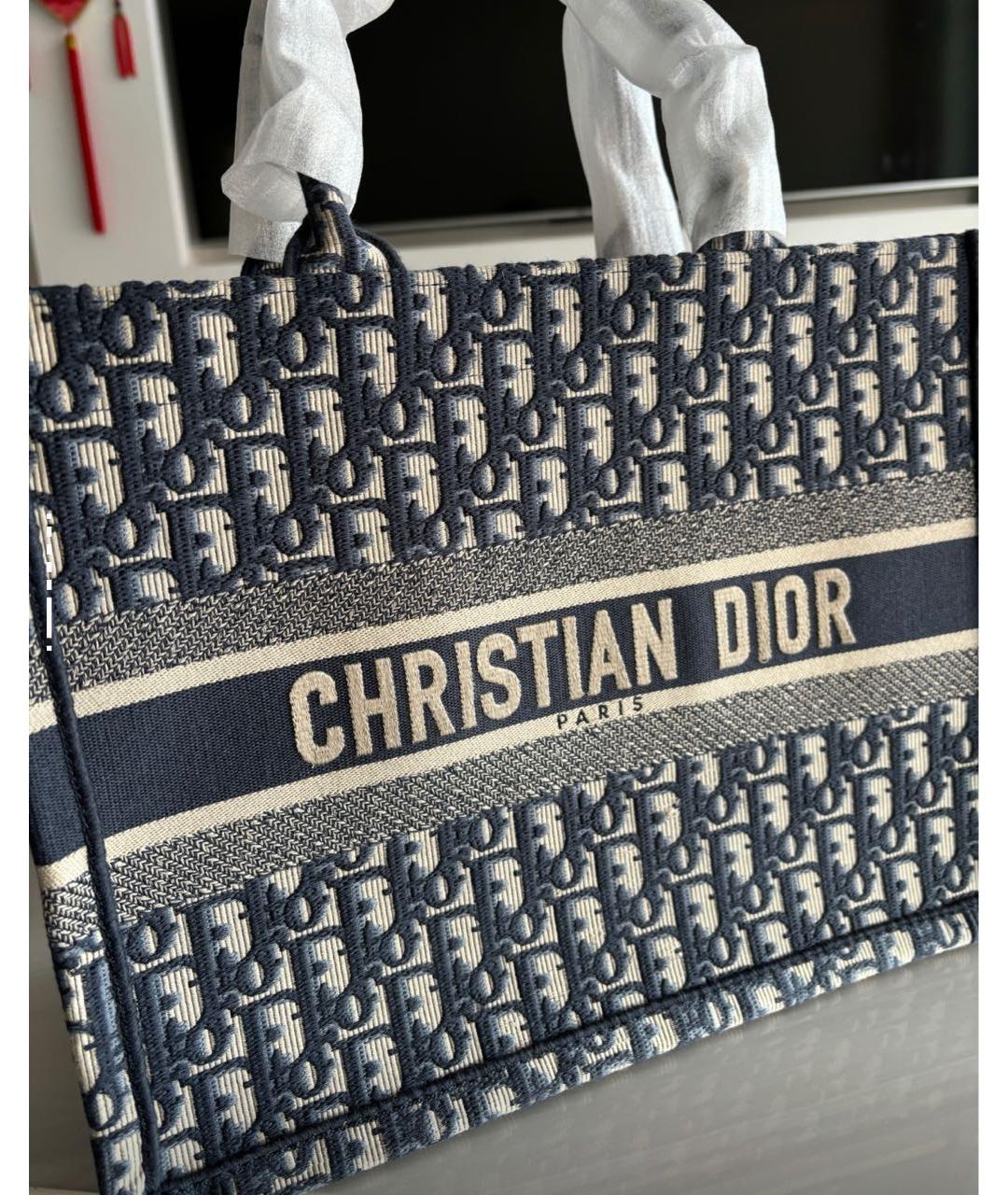 CHRISTIAN DIOR Антрацитовая хлопковая сумка тоут, фото 2