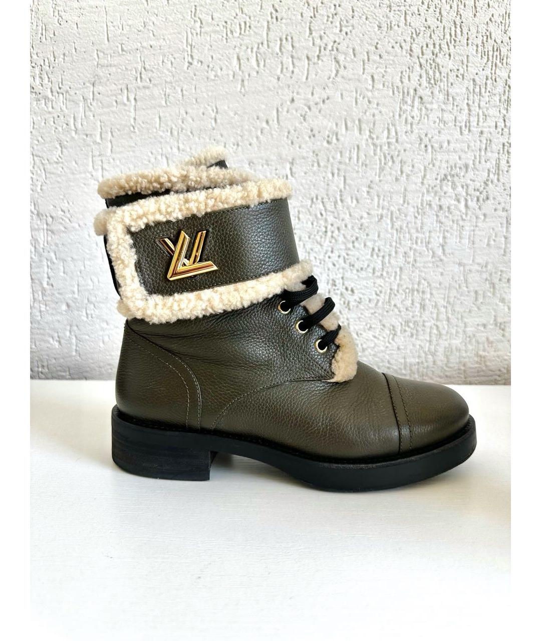 LOUIS VUITTON Хаки кожаные ботинки, фото 9