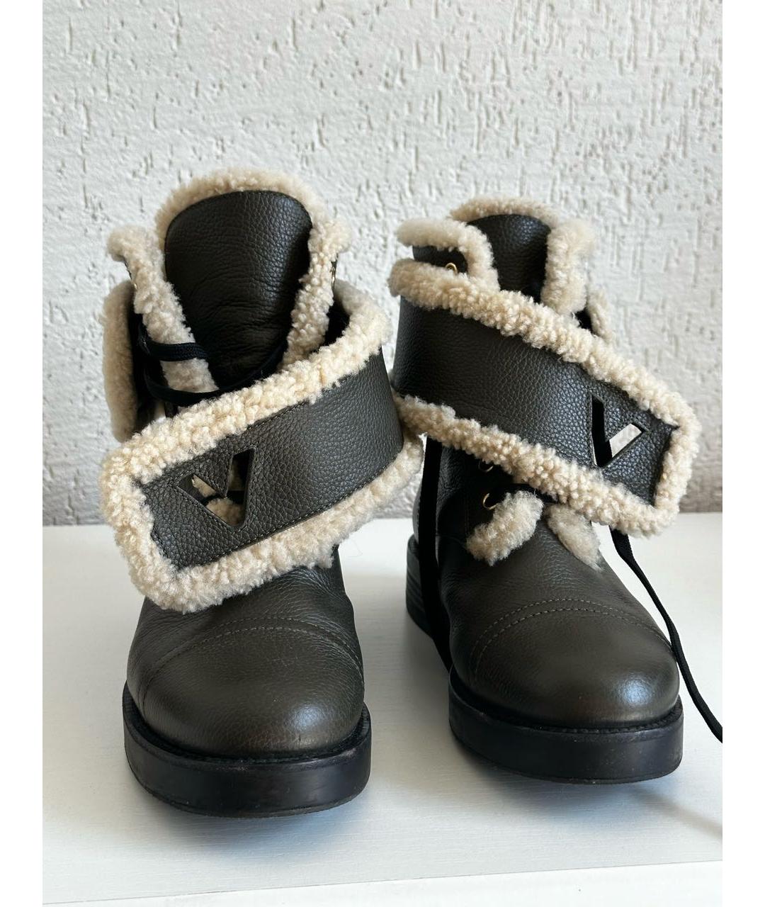 LOUIS VUITTON Хаки кожаные ботинки, фото 6