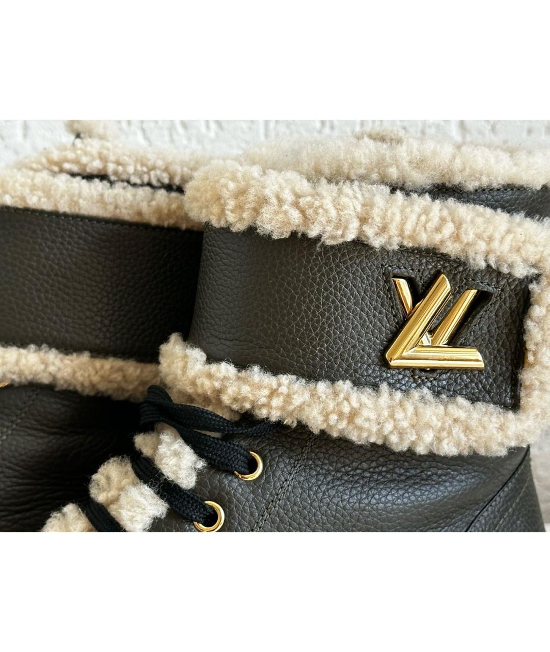LOUIS VUITTON Хаки кожаные ботинки, фото 5