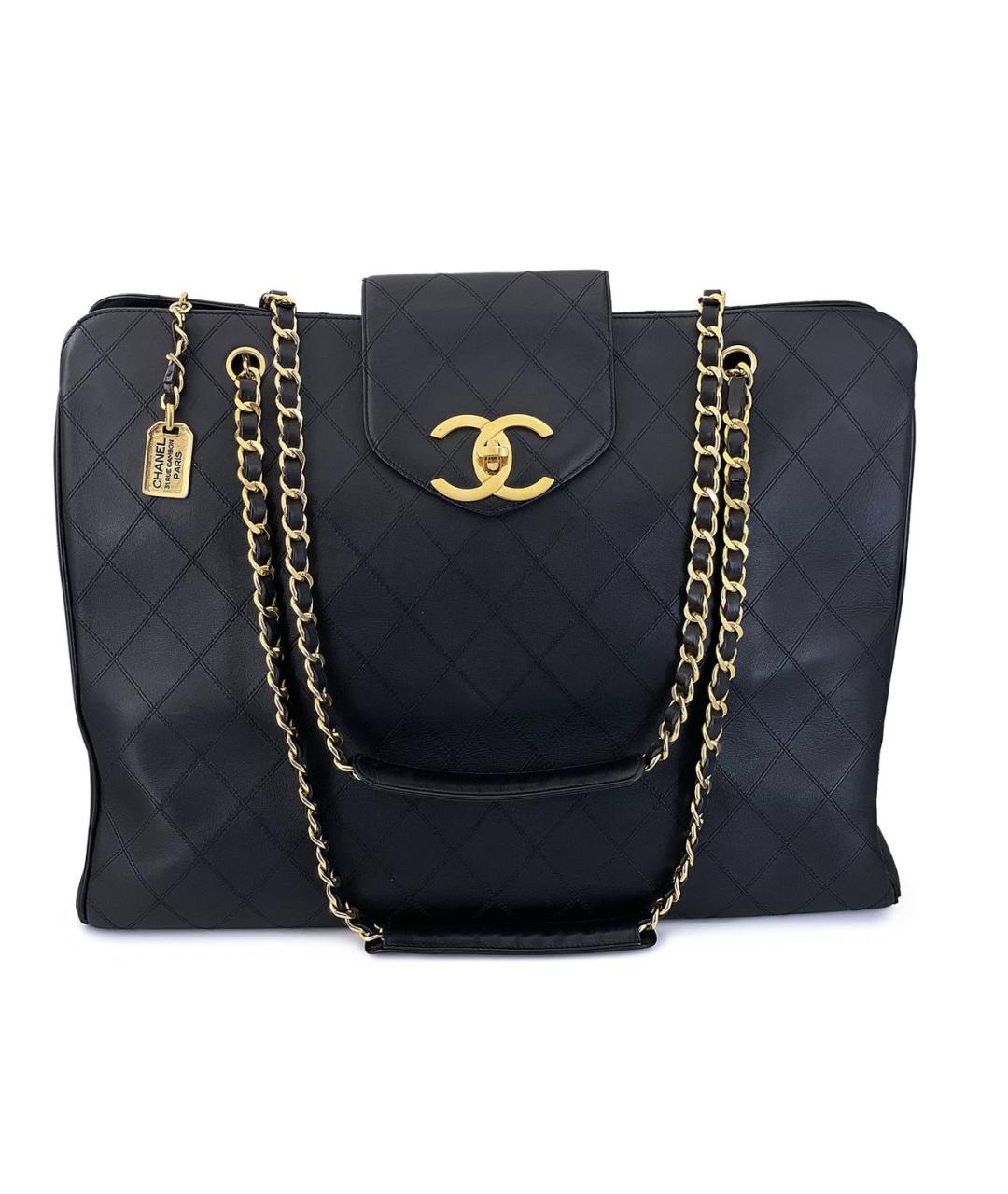 CHANEL Черная кожаная сумка тоут, фото 7