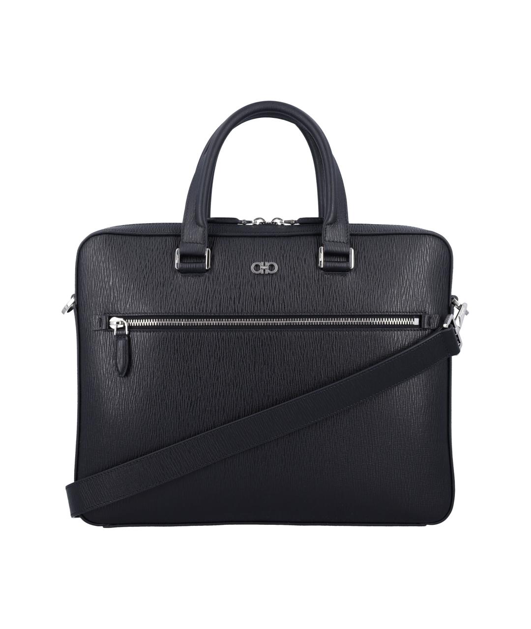 FERRAGAMO Черный кожаный портфель, фото 1