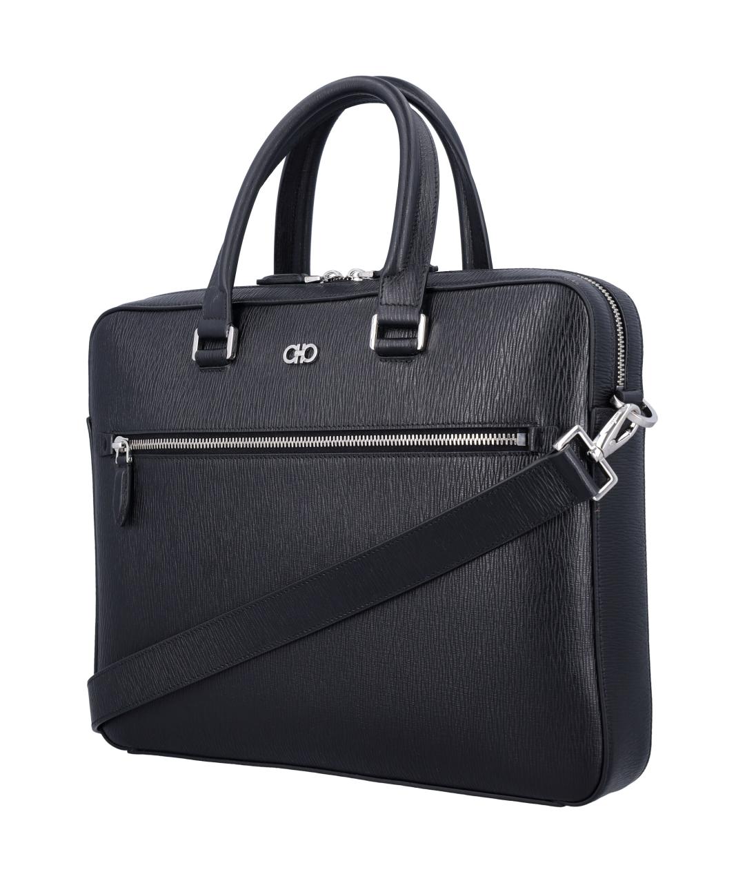 FERRAGAMO Черный кожаный портфель, фото 2