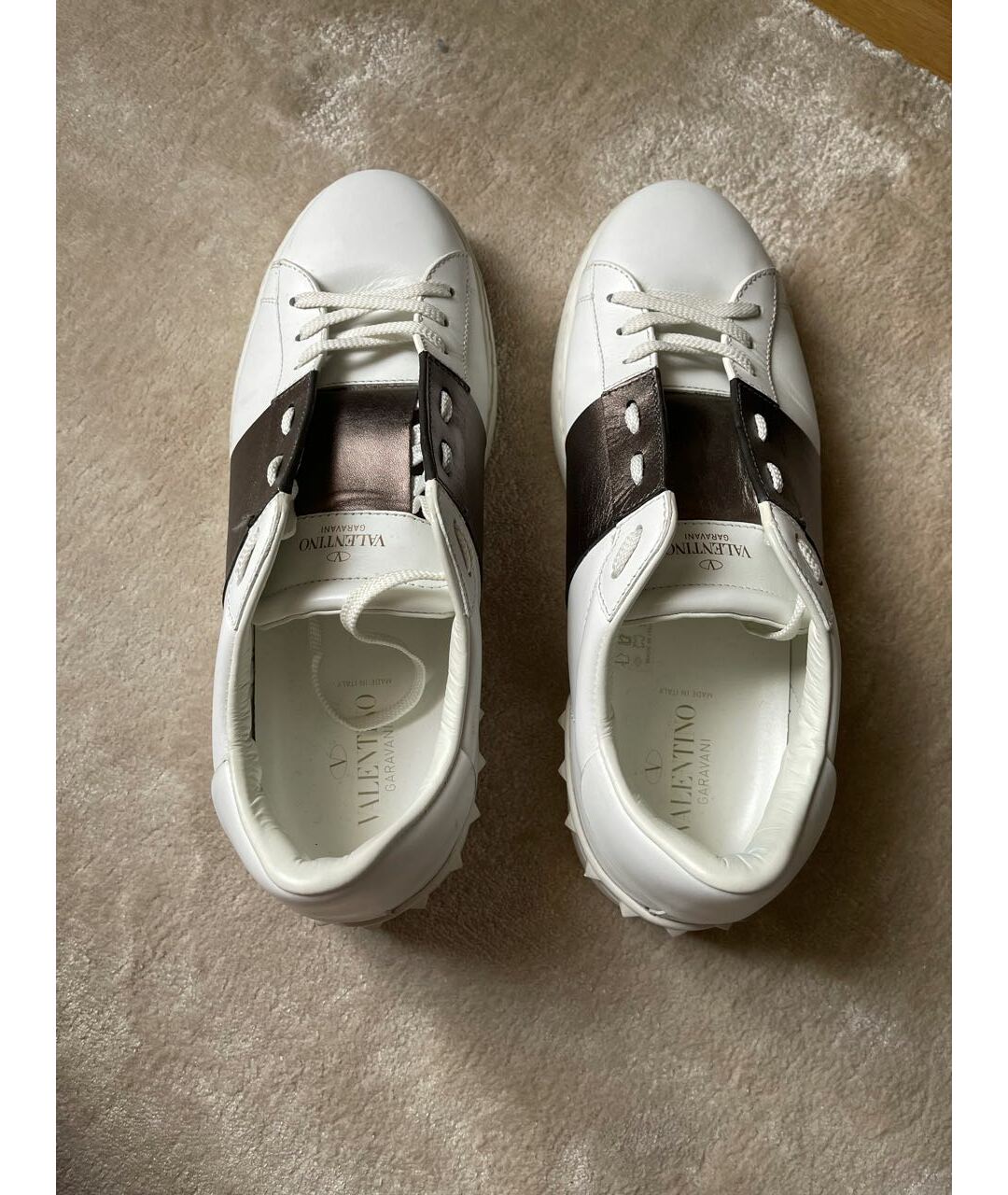 VALENTINO Белые кожаные низкие кроссовки / кеды, фото 3