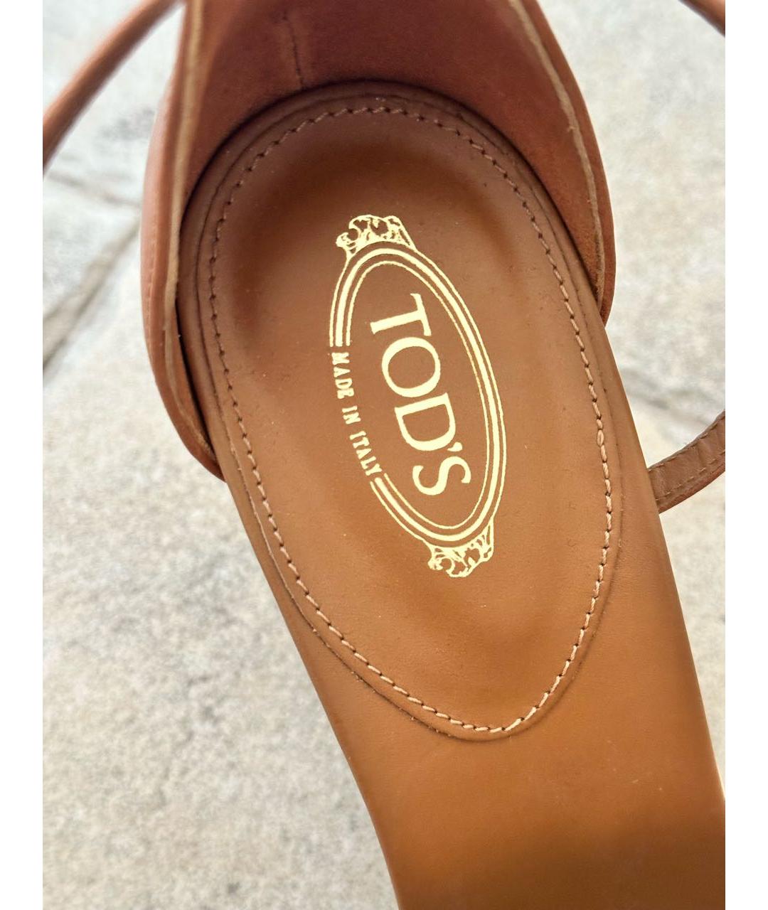 TOD'S Коричневые кожаные босоножки, фото 8