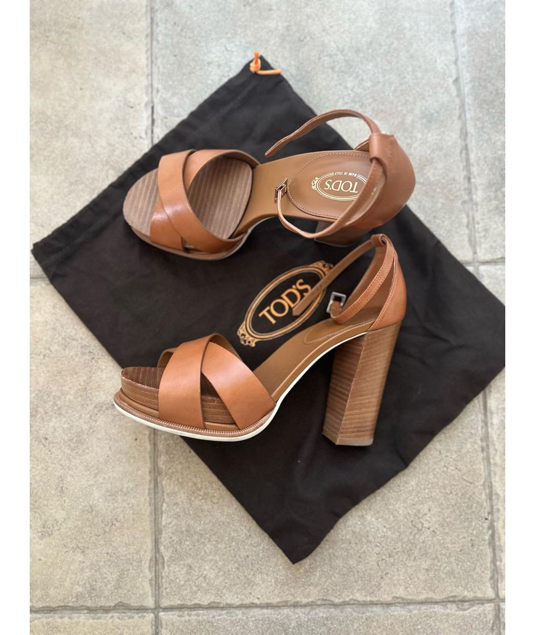 TOD'S Коричневые кожаные босоножки, фото 5