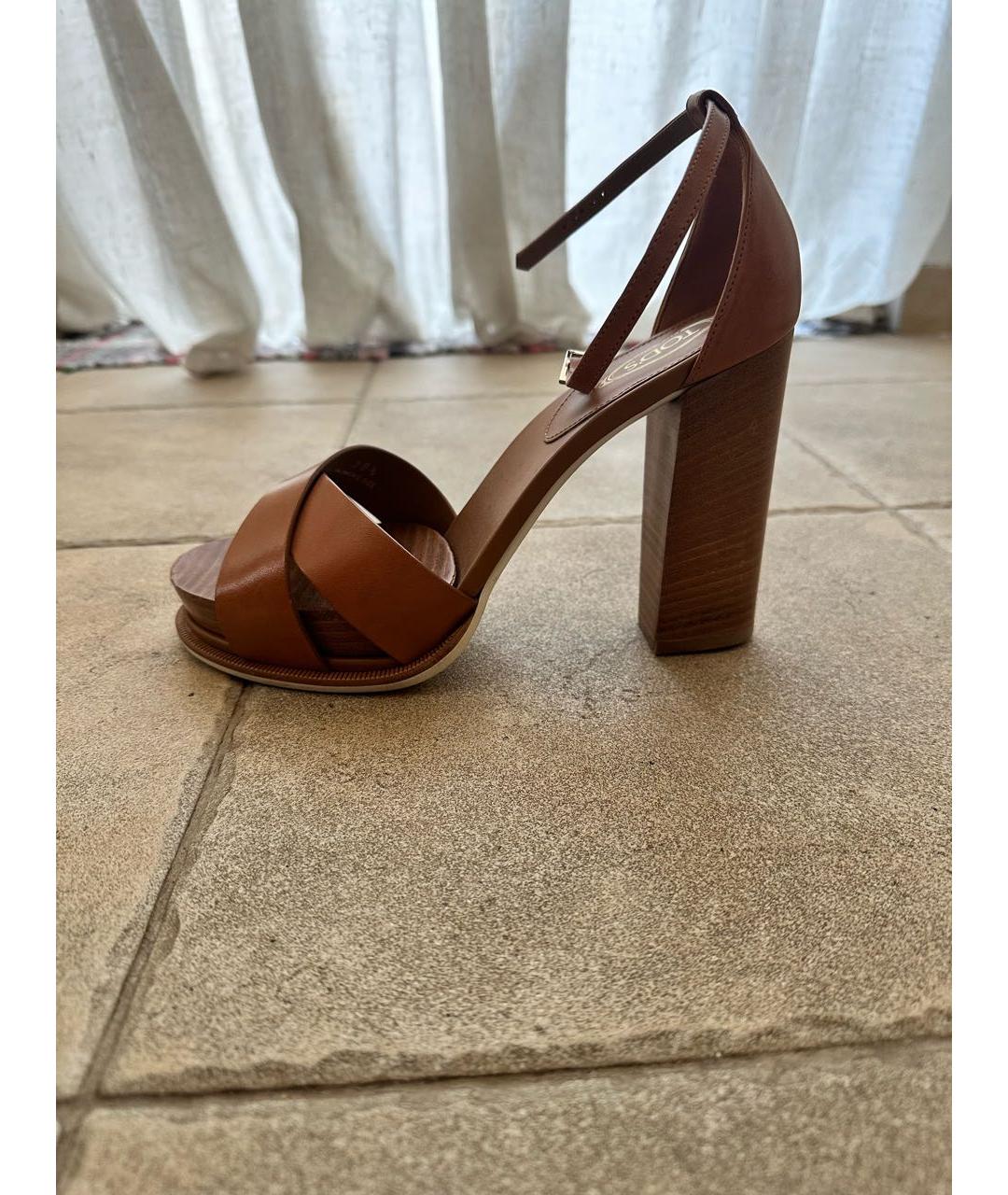 TOD'S Коричневые кожаные босоножки, фото 9