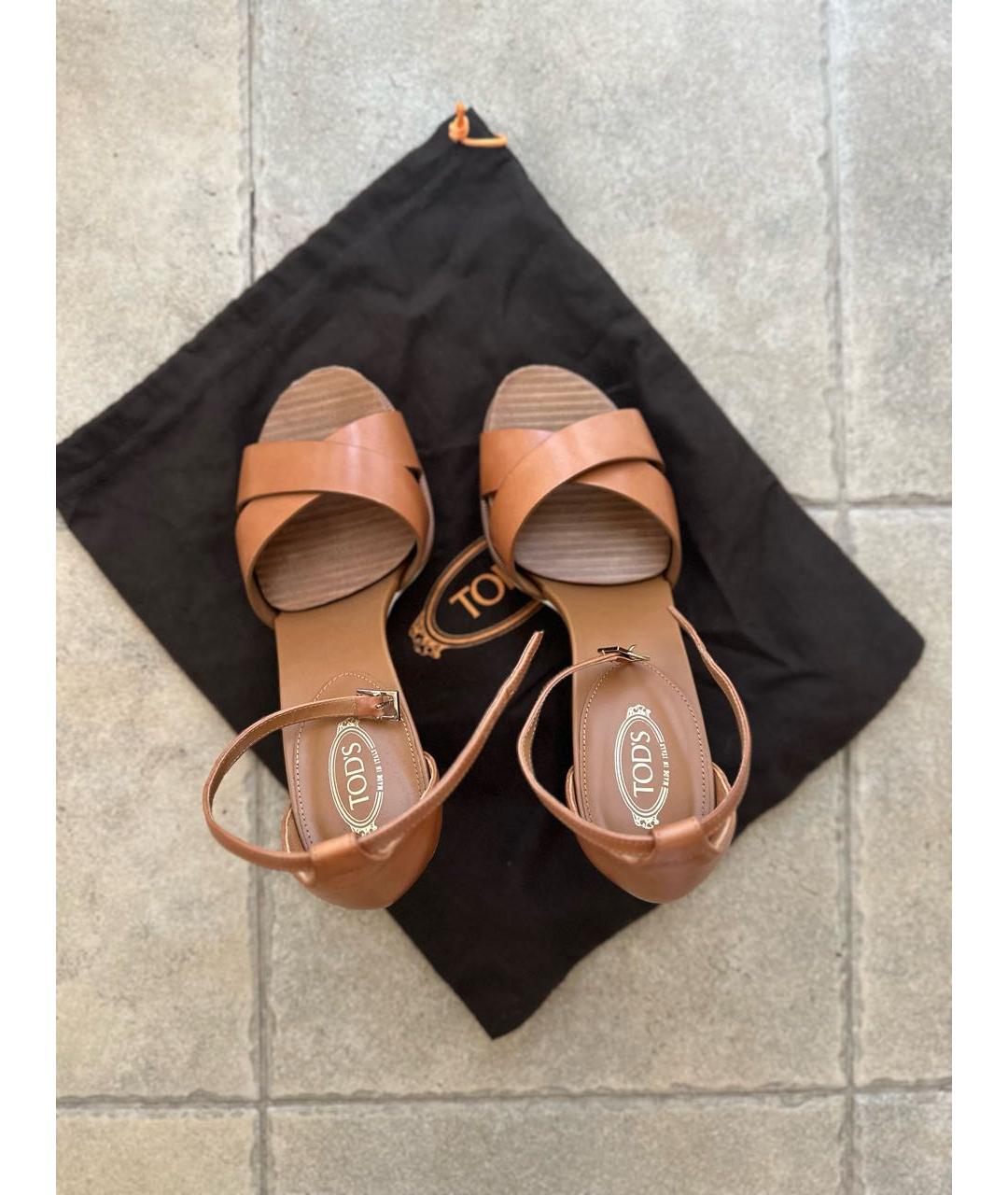 TOD'S Коричневые кожаные босоножки, фото 2