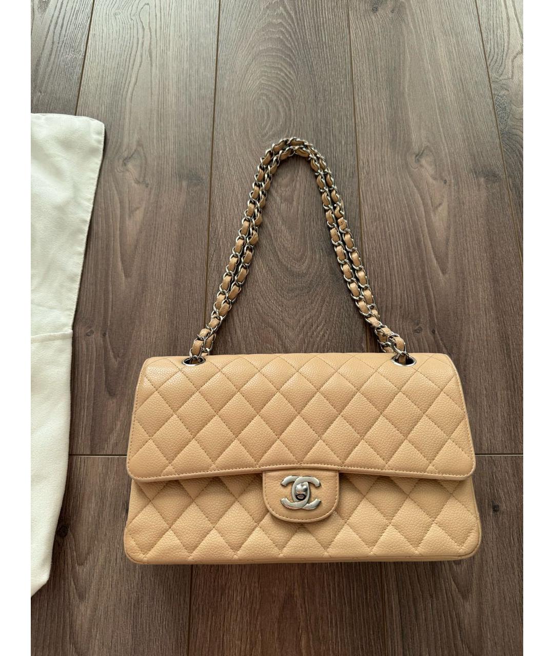 CHANEL Бежевая кожаная сумка через плечо, фото 7