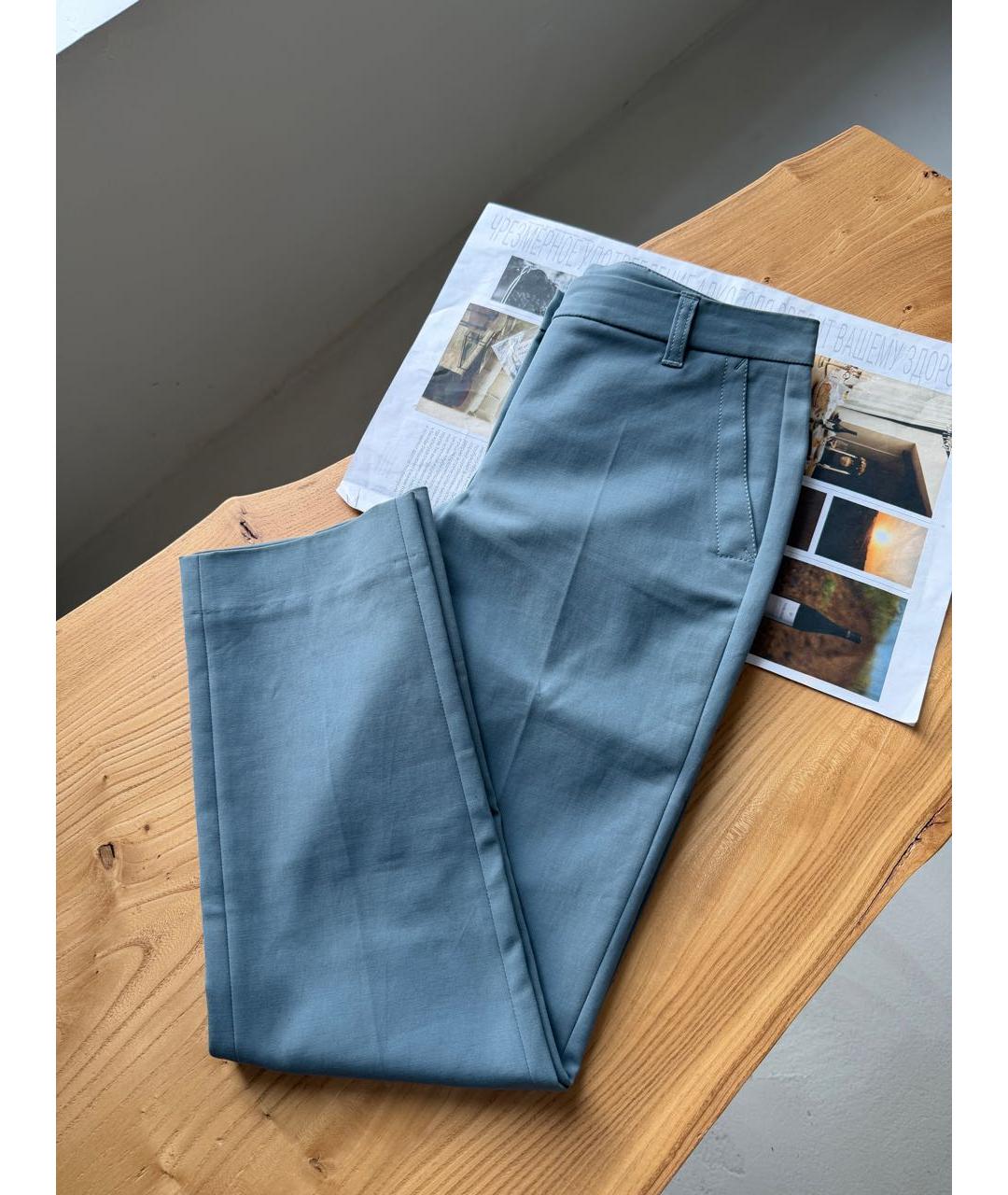 LORO PIANA Голубые хлопко-эластановые прямые брюки, фото 2