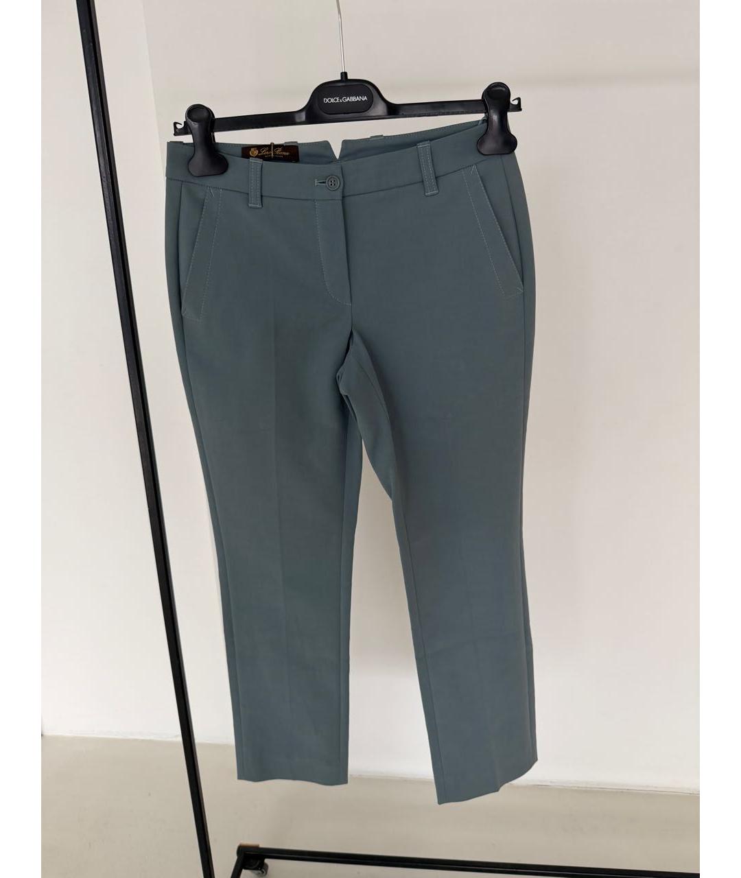 LORO PIANA Голубые хлопко-эластановые прямые брюки, фото 5