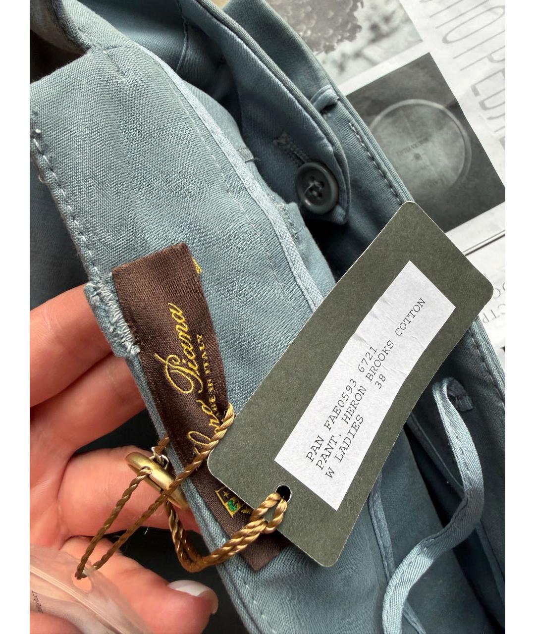 LORO PIANA Голубые хлопко-эластановые прямые брюки, фото 3