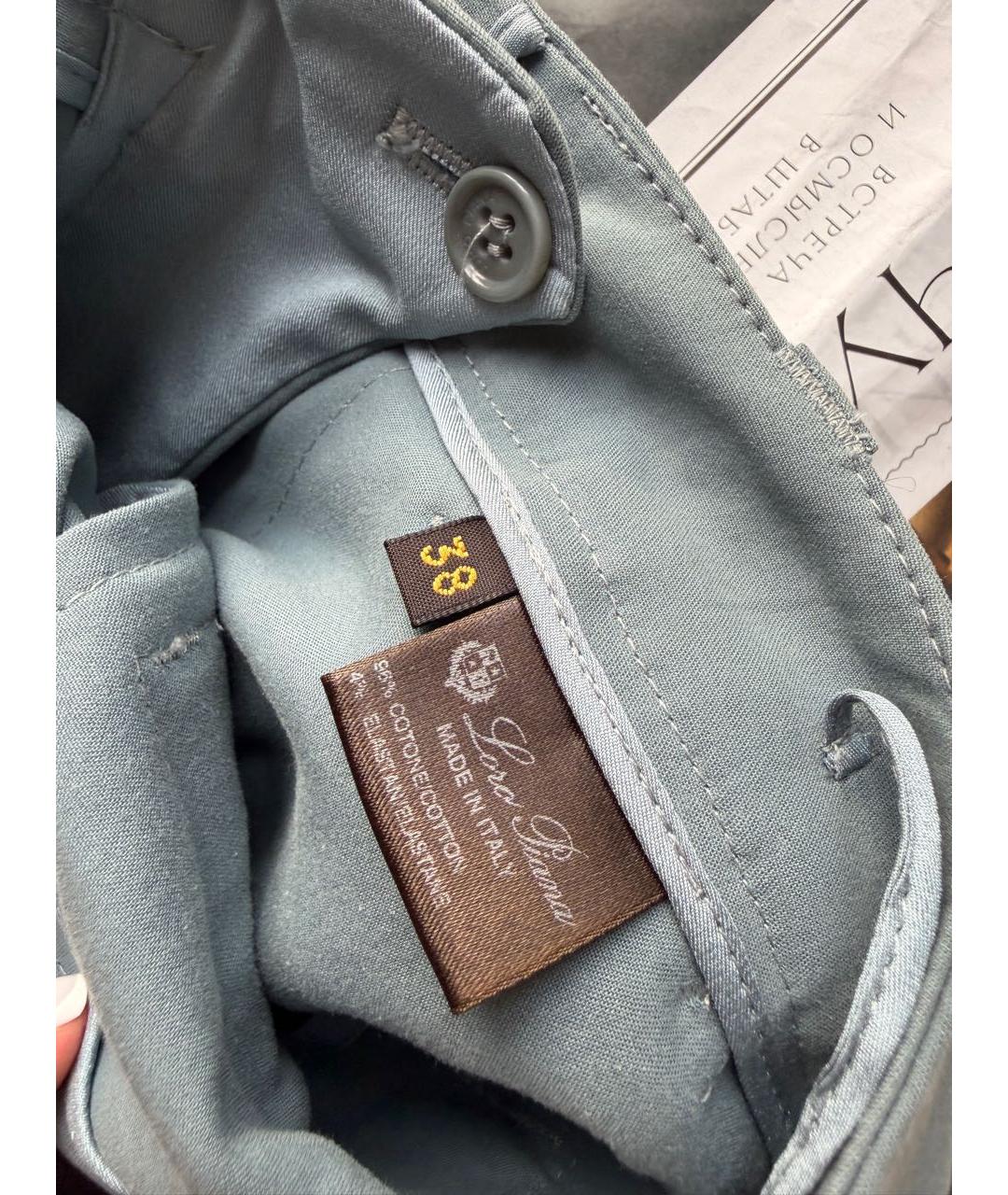 LORO PIANA Голубые хлопко-эластановые прямые брюки, фото 4