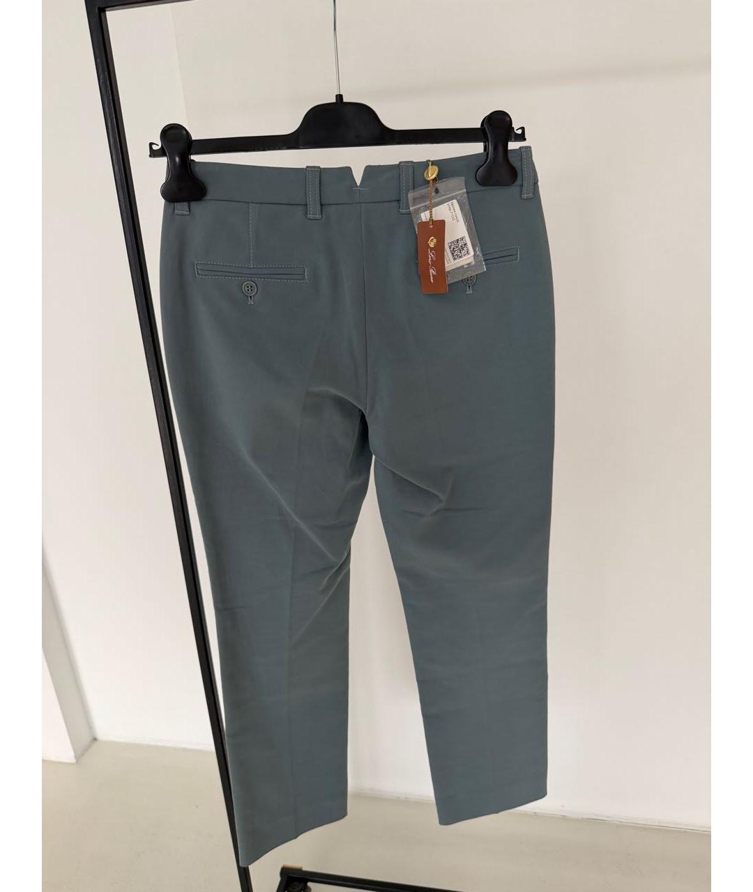 LORO PIANA Голубые хлопко-эластановые прямые брюки, фото 6