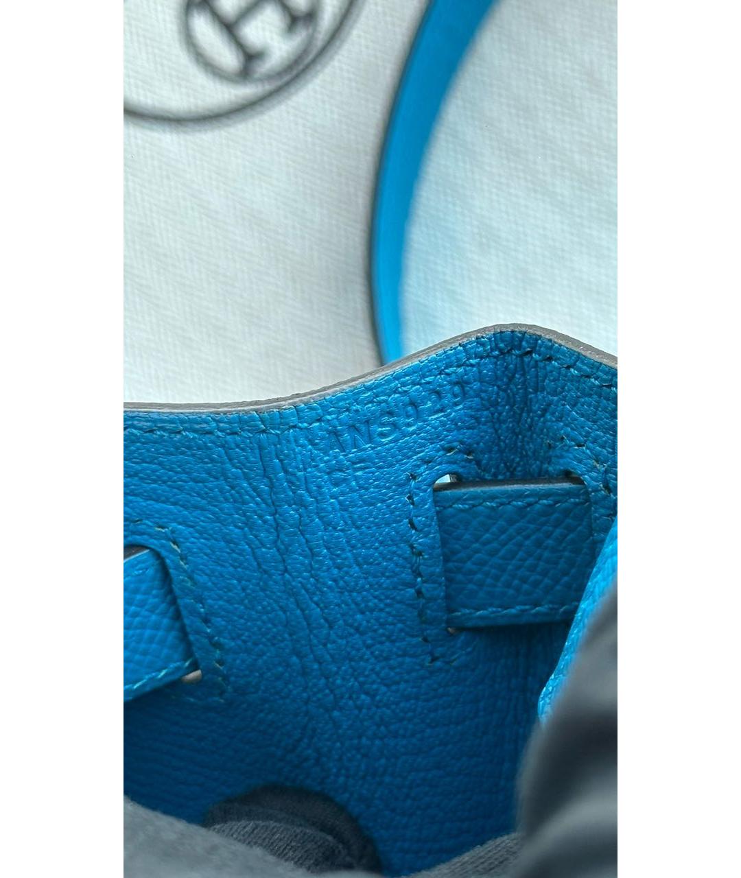 HERMES Синяя кожаная сумка с короткими ручками, фото 5