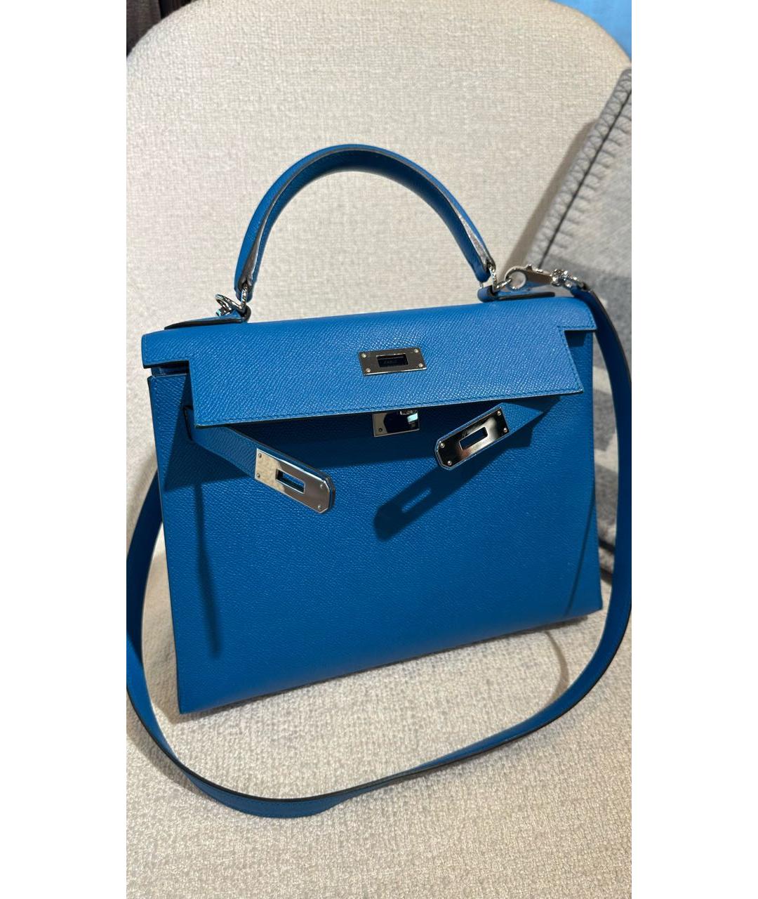 HERMES Синяя кожаная сумка с короткими ручками, фото 7