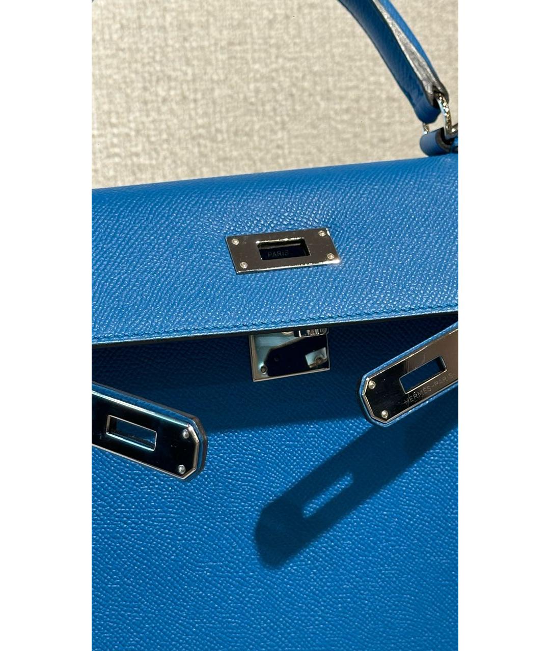 HERMES Синяя кожаная сумка с короткими ручками, фото 6
