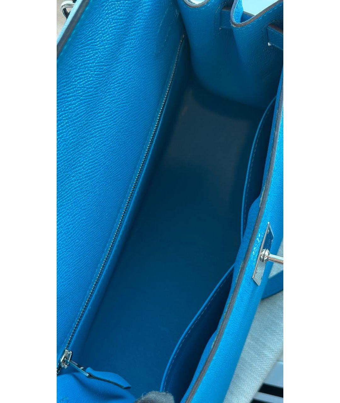 HERMES Синяя кожаная сумка с короткими ручками, фото 4
